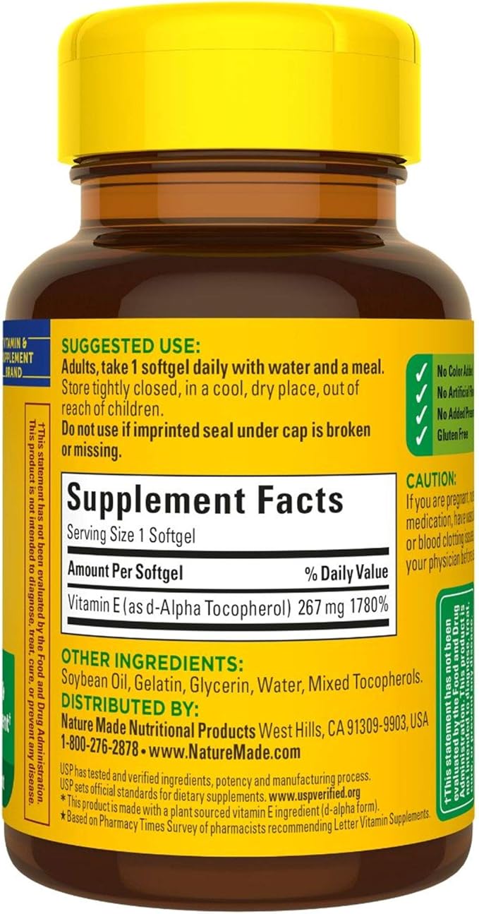 Nature Made Plant Sourced Vitamin E 267 mg (400 IU) d-Alpha Softgels, 100 Count for Antioxidant Support (Pack of 3)