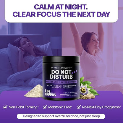 Doctor Formulated Triple Magnesium for Sleep, Calm & Relaxation with Chelated Magnesium Glycinate, L-Theanine, Passionflower & Evodia – Non-Habit, No Melatonin Magnesium Sleep Aid Support Supplement