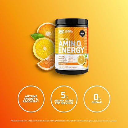 Optimum Nutrition Amino Energy - Pre Workout with Green Tea, BCAA, Amino Acids, Keto Friendly, Green Coffee Extract, Energy Powder - Citrus Spritz, 9.5 Ounce, 30 Servings (Packaging May Vary)