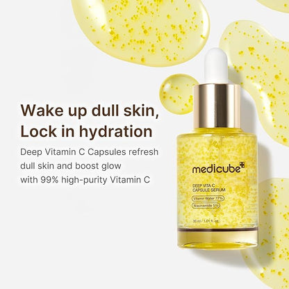 medicube Deep Vitamin C Capsule Serum | Hydrating Vitamin C Serum for Dull & Uneven-Looking Skin with Visible Concerns | Liposome Capsules for Smooth, Radiant Texture | Korean Skincare 1.01 fl.oz
