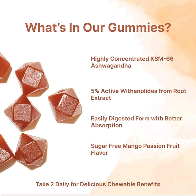 Micro Ingredients KSM-66 Ashwagandha Gummies, 120 Count | Sugar Free Mango Passion Fruit Flavor | Potent Root Extract | Stress, Relaxation, & Sleep Support* | Non-GMO