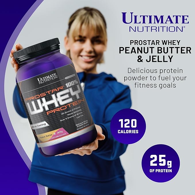 Ultimate Nutrition Prostar Whey Protein Powder Isolate, Peanut Butter & Jelly - Low Carb, High Protein Powder Shake for Muscle Gain & Recovery - Low Sodium, Low-Fat & Keto Friendly - 2 lbs Tub