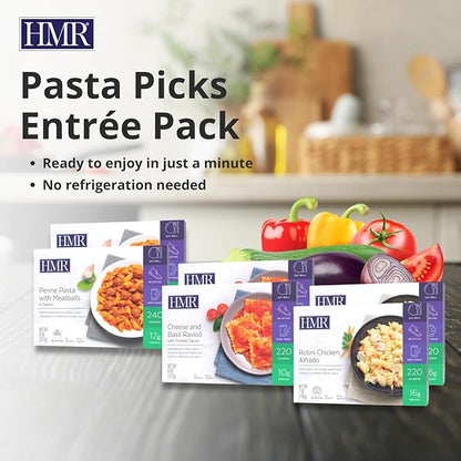 HMR Pasta Picks Entrée Pack, Pre-Packaged Lunch or Dinner to Support Weight Loss, Pack of 6 Ready to Eat Meals, 10-16 grams of Protein per Entrée, Low Calorie Food, 7-8 oz Servings per Meal