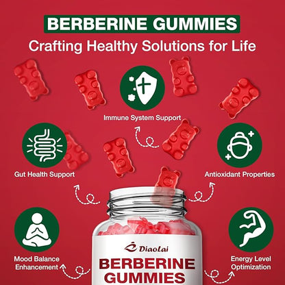 Berberine Gummies 2000mg - Natural Organic Berberine HCL Supplement - Vegan, Non-GMO, Gluten-Free - Delicious Raspberry Flavor - 60 Count