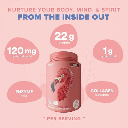 BIRDMAN Fitmingo Vegan Protein Powder with Inositol, Collagen Boosters, Hyaluronic Acid and Vitamins | Low Carb, Dairy Free, Low Calorie | 23g Plant Based Blueberry Protein Powder with Myo-Inositol