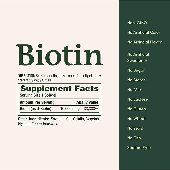 Nature's Bounty Biotin Hair Skin and Nails Vitamins, Supports Healthy Hair, Skin and Nails, 10,000 mcg, Rapid Release Softgels, 180 Ct
