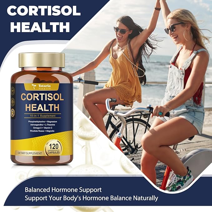 Totaria Cortisol Supplement with Ashwagandha,Magnesium,Rhodiola Rosea,L Theanine,Hormone Balance for Women Mood, Focus, Sleep Support 120 Vegan Capsules (Pack of 2)