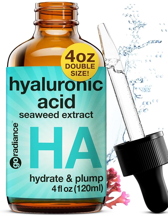 Double Size (4oz) Hyaluronic Acid Serum for Face 3.5%, Hyaluronic Acid Moisturizer, Hydrating Serum, Moisturizing Hyaluronic Acid Serum, Seaweed, Chamomile, Glow Face Serum for Women