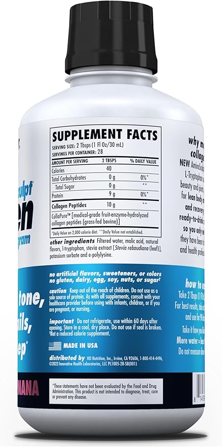 HEALTH DIRECT – AminoSculpt Liquid Collagen Micropeptides – 28 FL Oz – 28 Servings – 10 Grams of Premium Medical-Grade Liquid Collagen for Women – Strawberry Banana