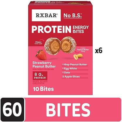 RXBAR Protein Energy Bites, Gluten Free Energy Snacks, Protein Snacks, Strawberry Peanut Butter (60 Bites)