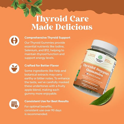 Vegan Thyroid Support Gummies with Sea Moss - Thyroid Support Gummies for Comprehensive Support for Men and Women with Iodine Selenium and Other Potent Vitamins - Gelatin-Free Non-GMO - 120 Count