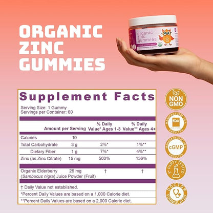 Organic Zinc Gummies by Dr. Ana Maria Temple | Supports Healthy Immune Function & Skin Health | USDA Certified Organic | Gentle, Highly Absorbable Zinc Citrate Form | 60 Gummies