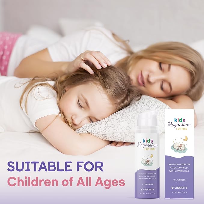 Vigority Magnesium Lotion for Kids & Babies Sleep - Bedtime Calming Body Cream with Natural Ingredients & Multi Vitamins - Topical Magnesium Soothing Relief, Promotes Relaxation (8 fl oz, Lavender)