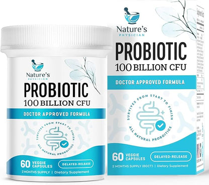Nature's Physician Probiotics - 100 Billion CFU Per Capsule - 16 Strains + Prebiotics - Best Probiotic Supplement for Women & Men - Supports Immune, Digestive Health, Constipation & Gas - 60 Capsules