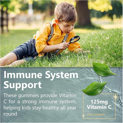 Kids Vitamin C Gummies – 120 Count of Tasty Immune Support Supplement for Kids, Toddlers, and Teens. Vitamin C Gummy Orange Flavored, Non-GMO, Gluten-Free, Vegan, Nut-Free, and Dairy-Free.