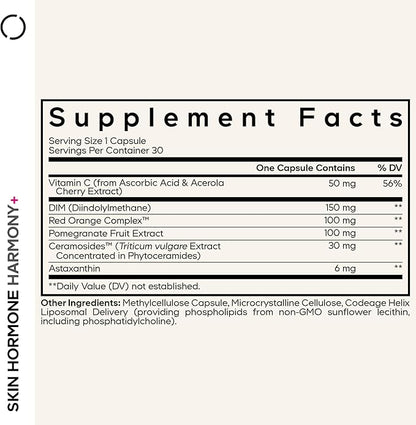 Codeage Skin Hormone Harmony+ Supplement – Skin Hair Support with Ceramosides, Red Orange Complex, Diindolylmethane, Astaxanthin, Vitamin C Ascorbic Acid, Liposomal Delivery – Non-GMO – 30 Capsules