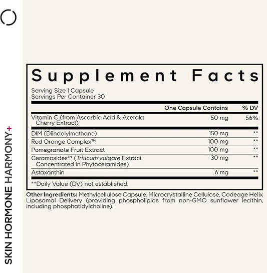 Codeage Skin Hormone Harmony+ Supplement – Skin Hair Support with Ceramosides, Red Orange Complex, Diindolylmethane, Astaxanthin, Vitamin C Ascorbic Acid, Liposomal Delivery – Non-GMO – 30 Capsules