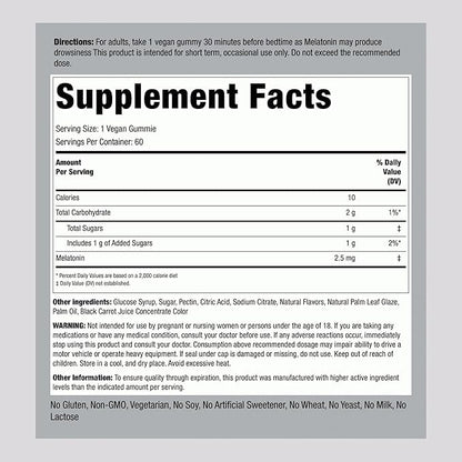 Piping Rock Melatonin Gummies 2.5 mg | 60 Count | Strawberry Flavor Gummy | Vegan, Non-GMO, Gluten Free Supplement