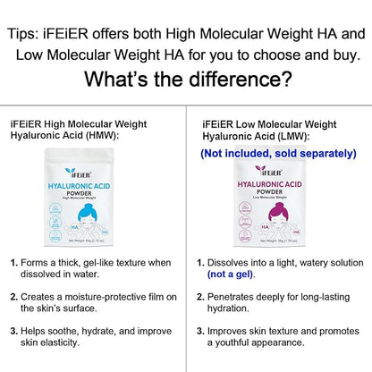 100% Pure Hyaluronic Acid Powder | High Molecular Weight Hyaluronic Acid Serum Powder | 60g(2.12oz) Cosmetics Grade | Sodium Hyaluronate | HMW Hyaluronic Acid ingredient for DIY Serums