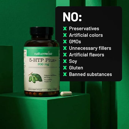 NatureWise 5-HTP 200mg Supplement from Griffonia Seeds with Cofactor Vitamin B6 - Mood Support and Natural Sleep Aid for Adults - Delayed-Release, Vegan - 30 Count[1-Month Supply]