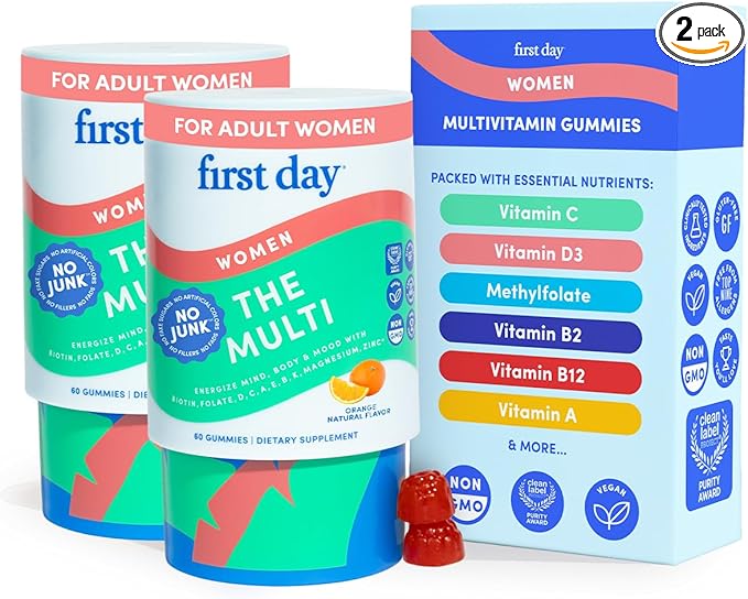FIRST DAY Multivitamin for Women - Daily Womens Multivitamin Gummies - Vitamin A C D E B12, Magnesium, Zinc, Biotin – Vegan, Gluten Free Womens Vitamins - Hair Growth, Skin, Energy – 60 Day Supply