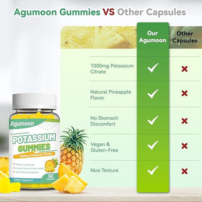 Potassium Gummies 1000mg, Potassium Citrate Gummies for Adults Women & Men, Chewable Potassium Supplement Support Leg Cramps & Muscle Health - Sugar Free, Vegan,120 Count