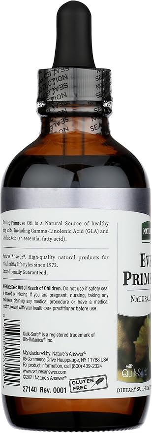 Nature's Answer Liquid Evening Primrose Oil 4oz Liquid | Cold Pressed | Essential All Natural Moisturizer for Hair, Skin, Nails | Rosacea Psoriasis Eczema Relief | Single Count