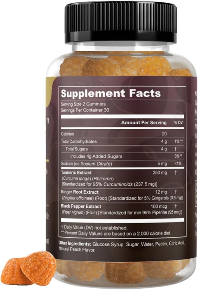 Golden Balance Turmeric Gummies - Turmeric and Ginger Supplement with Black Pepper Extract - High Absorption Turmeric Curcumin Supplement Gummies - Cholesterol Support & Heart Health Turmeric Gummies