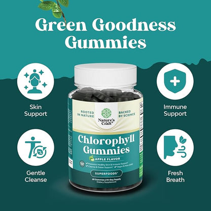 Chlorophyll Gummies for Cleanse & Detox Support - Potent Internal Deodorizer Chloropyll Supplements for Body Odor Healthy Skin Immunity & Digestive Support - Vegan Non-GMO & Gluten Free (3 Pack)