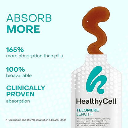HealthyCell Telomere Length Supplement - Anti-Aging Telomere Lengthening Supplements with Phytonutrients & Vitamins for Cellular Health - AC-11, Astragalus & Resveratrol - 30 Gel Packs, Grape Flavored