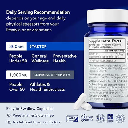 TRU NIAGEN Patented NAD Supplement for Brain Function, Anti Aging & Cell Regeneration, 300mg Niagen, 30 Servings | Supports Cellular Energy, Muscle | Nicotinamide Riboside (NR) Take 1 Daily | 2 Bottle