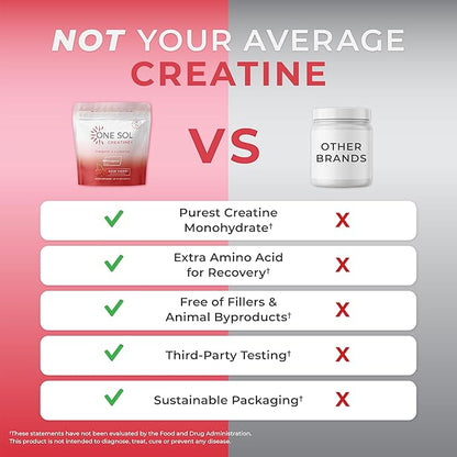 One Sol Creatine for Women, All Natural Women’s Creatine Powder w Creapure & Leucine, Increase Lean Muscle Mass, Reduce Recovery Time, Promotes Brain & Bone Health (Sour Cherry, 60 Servings)
