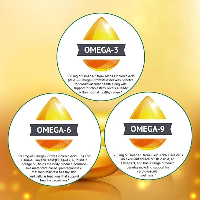 High-Potency Omega 3-6-9, 100% Vegan Sourced Natural Supplement for Heart and Joint Health, 2 Month Supply, 120 Softgels