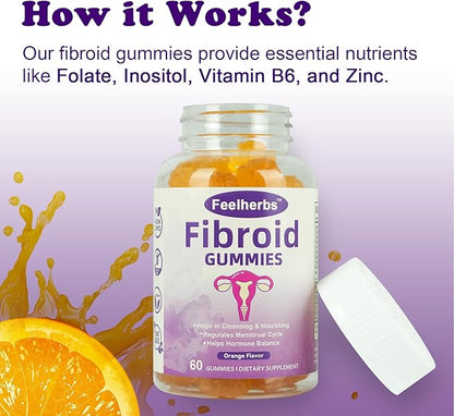 Fibroid Gummies for Women, Vegan Orange Flavor Gummies, Pack of 2