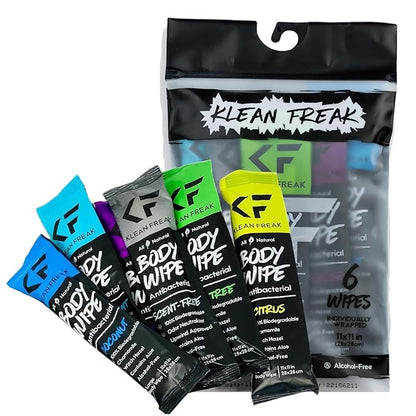 KLEAN FREAK Body 6-Count Wipes - Original Disposable Wipes, Individually Wrapped for the Gym, Workout, Hiking, Travel, and Sport (Mixed Trial 6 Pack)