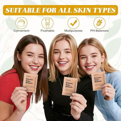 Feminine Wipes Individually Wrapped, Flushable Wipes Travel,Feminine Care Vaginal Wipes for Adult,Women, Girl and Homeless (Pack of 100,Chamomile)
