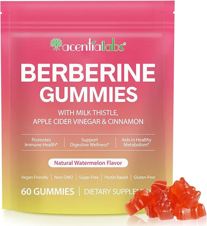 NIFEISHI Berberine Supplement, (Sugar-Free) Berberine Gummies with Ceylon Cinnamon, Milk Thistle for Metabolism, Energy, Gut Health, Vegan, Non-GMO, Gluten Free - Watermelon Flavor 60 Gummies