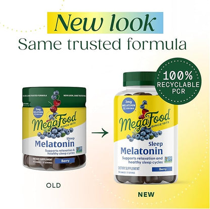MegaFood Melatonin Gummies - Melatonin 3mg per Serving to Help Relax & Fall Asleep – Sleep Gummies for Adults - Berry Flavor, Non-GMO, Certified Vegan - 54 Count (27 Servings) 3 Pack