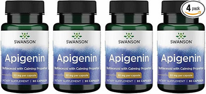 Swanson Apigenin Bioflavonoid Supplement for Adults Seeking Natural Sleep, Relaxation, and Stress Relief Support - 50 mg (90 Vegan Capsules, 4 Pack)
