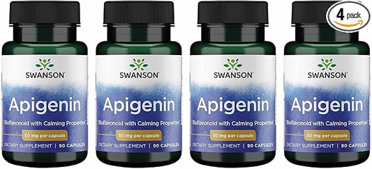 Swanson Apigenin Bioflavonoid Supplement for Adults Seeking Natural Sleep, Relaxation, and Stress Relief Support - 50 mg (90 Vegan Capsules, 4 Pack)