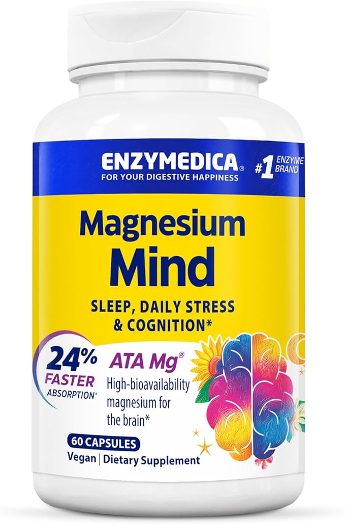 Enzymedica, Magnesium Mind with ATA Mg, 24% Faster Absorption, High-Bioavailability Magnesium for Sleep, Stress & Cognition, 60 Count