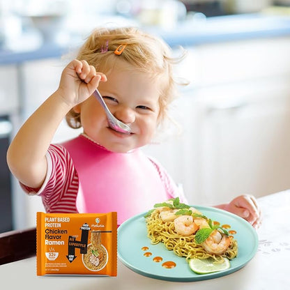 Hethstia High Protein Ramen Soup Chicken Flavor, 6-Pack Instant Ramen Noodles Chicken Broth, 32g Plant-Based Protein, Vegan, Non-GMO, Low Fat, Egg-Free, Dairy-Free, Pre-Packaged Quick Meal