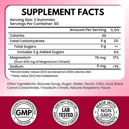 Vitboost Magnesium Citrate Gummies 600mg - 120 Count Vegan Magnesium Gummies for Relaxation & Muscle Support - Natural Raspberry Flavor - Non-GMO, Gluten Free, Plant Based