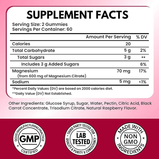 Vitboost Magnesium Citrate Gummies 600mg - 120 Count Vegan Magnesium Gummies for Relaxation & Muscle Support - Natural Raspberry Flavor - Non-GMO, Gluten Free, Plant Based