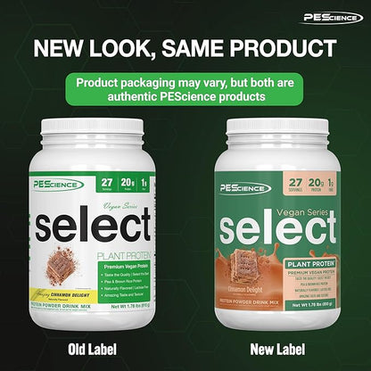 PEScience Select Vegan Protein Powder, Plant Based Protein Powder, Amazing Taste, Smooth Texture, Pea and Brown Rice Blend, Dairy Free, Lactose Free, Gluten Free - Cinnamon Delight, 27 Servings