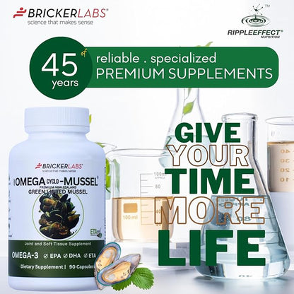 Bricker Labs Omega Cyclo - Mussel Joint Health Supplement, Premium New Zealand Green Lipped Mussel, Full Spectrum Omega Joint Supplements for Joint Health and Comfort, 90 Capsules