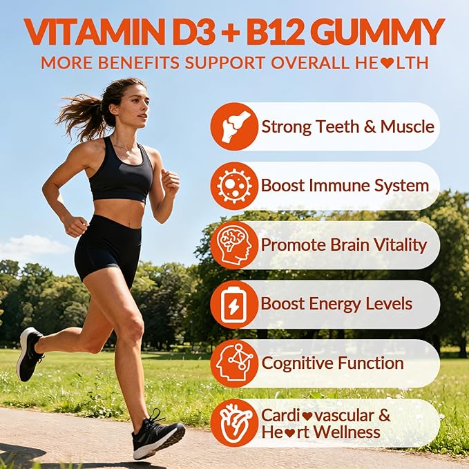 WEEVIT Vitamin D3 B12 Gummies, Vitamin D 10000IU & 500mcg Methyl B12 with Vitamin A, C, K, Calcium, Magnesium, Zinc for Women & Men, Support Eye, Bone, Energy