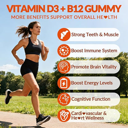 WEEVIT Vitamin D3 B12 Gummies, Vitamin D 10000IU & 500mcg Methyl B12 with Vitamin A, C, K, Calcium, Magnesium, Zinc for Women & Men, Support Eye, Bone, Energy