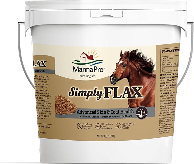 Manna Pro Simply Flax for Horses – Omega-3 Rich Flaxseed Supplement – Supports Coat Health, Joint Function & Immune System – Natural Source of Essential Fatty Acids – Ground Flax – 8 lb Bag