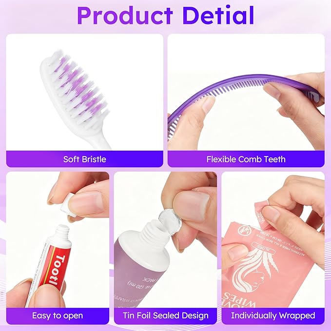 Travel Toiletries Personal Cleaning Bulk,Disposable Hygiene Kit Care Package Supplies, Women Toiletry Essentials Set Individually Wrapped for Camping, Hotel, Vacation, Homeless, Charity (11-in-1, 20)